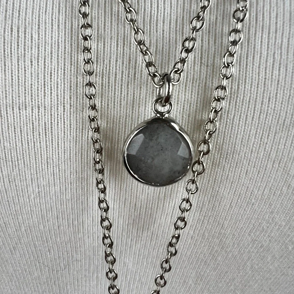 LOFT Silver Tone Necklace 3-Layer Gray Teardrop Pendant Adjustable Chain